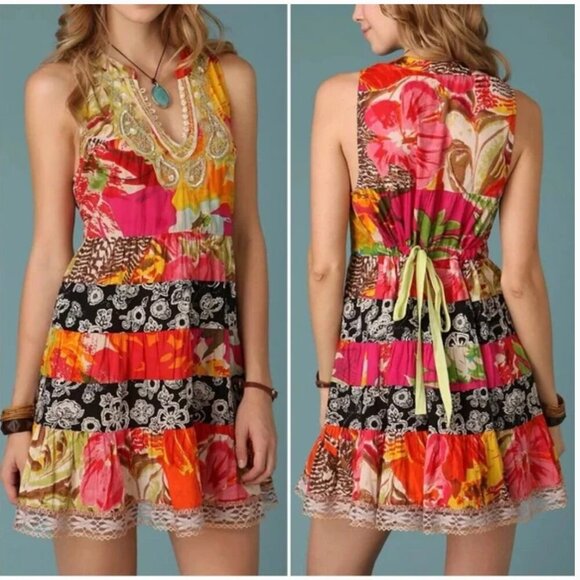 Free People Colorful Bright Patchwork Dress - Picture 1 of 7